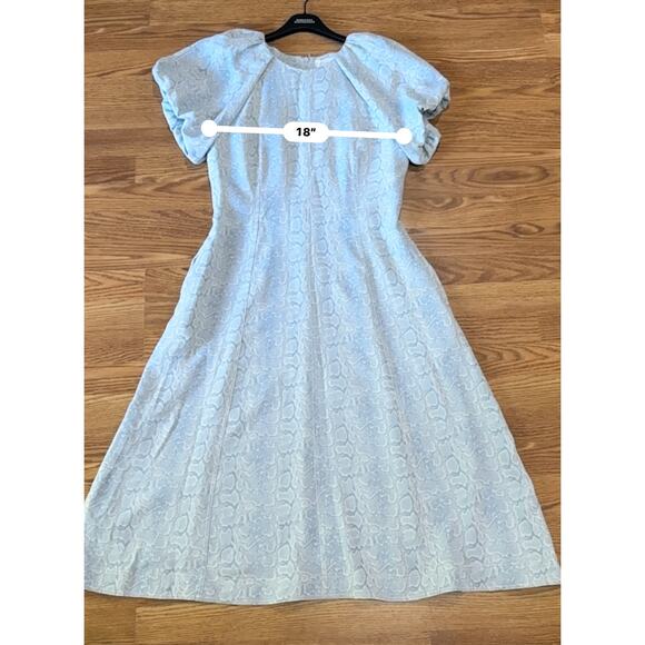 REBECCA VALLANCE Dondra Fit & Flare Tonal Print Dress white & light blue  US 10 - Picture 8 of 15